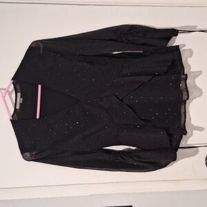 TART Women's black mesh sparkle ruched long sleeve top size xs NWT